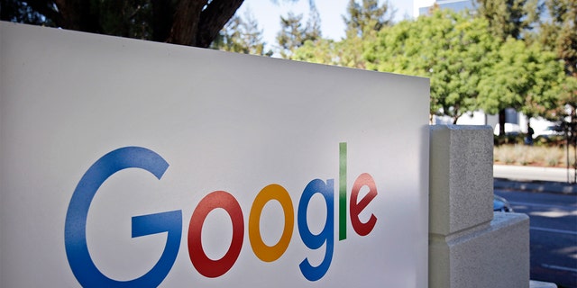 FILE - In this Oct. 20, 2015 file photo, signage sits outside Google headquarters in Mountain View, Calif. (AP Photo/Marcio Jose Sanchez, File)